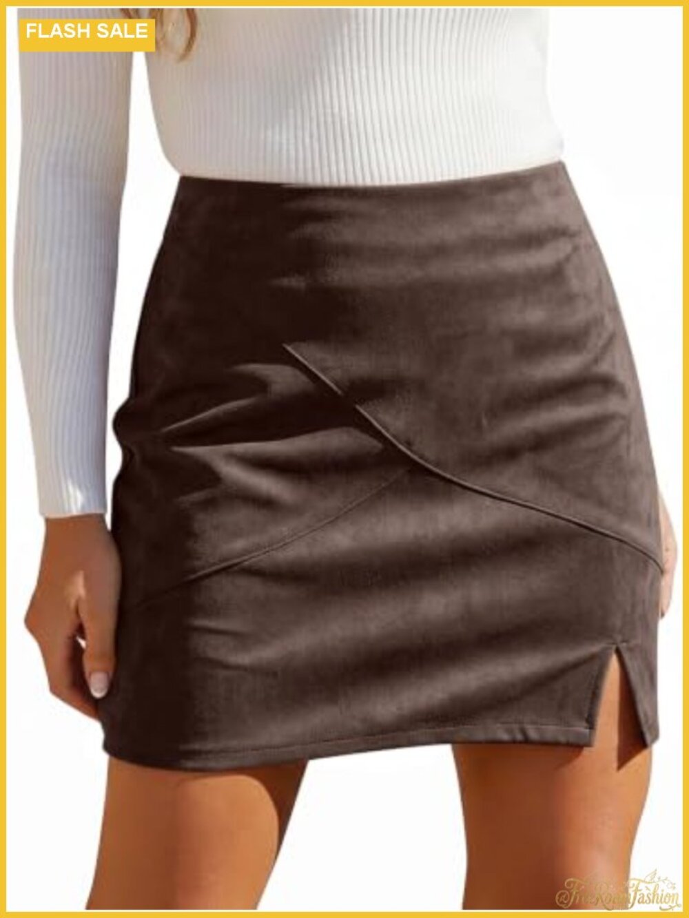 High Waisted Faux Suede Mini Skirt Straight Pencil Side Slit